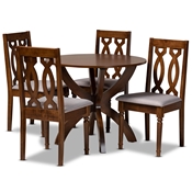 Baxton Studio Mona Modern and Contemporary Grey Fabric Upholstered and Walnut Brown Finished Wood 5-Piece Dining Set